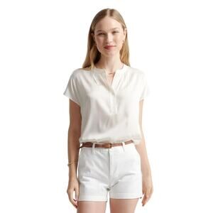 Quince Large Washable Strech Silk Dolman Sleeve Blouse Ivory Minimalist Shirt